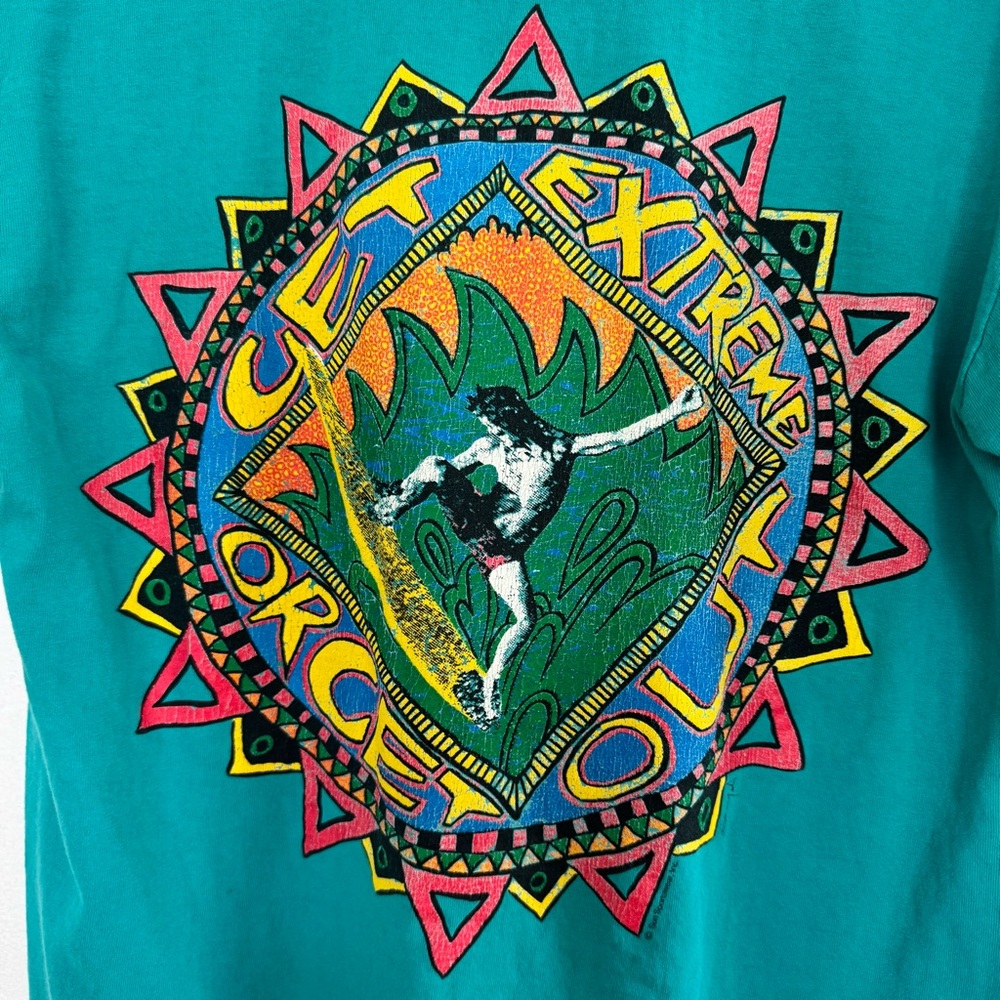 Vintage 90s Surf Gear T-Shirt Mens Medium Get Extreme Surfing Single Stitch USA - Picture 8 of 15
